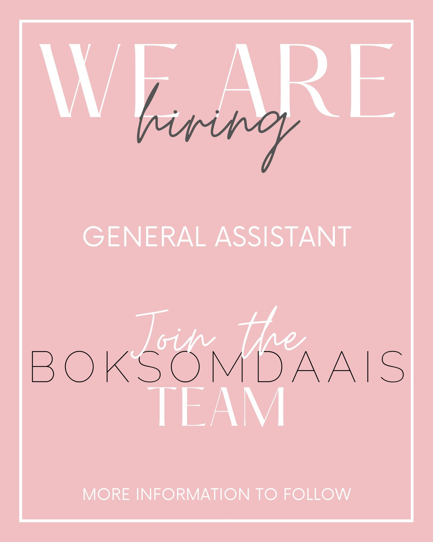 #wearehiring #jointheteam #boksomdaais #centurion